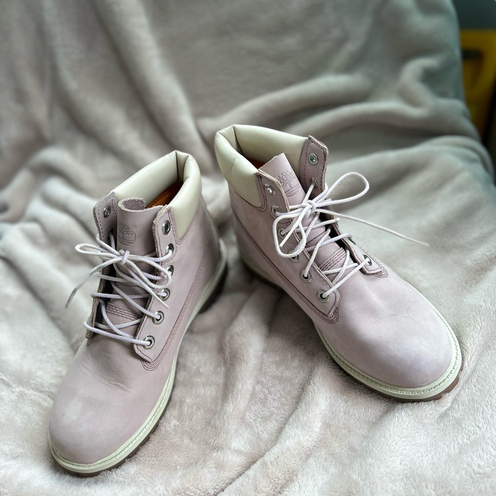 Light Pink Lace-Up Timberland Boots